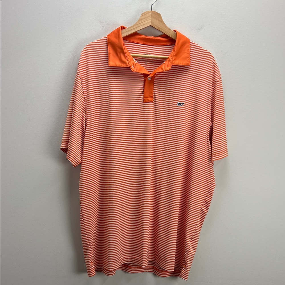 Vineyard Vines Performance Polo Shirt Orange White Striped Mens XL Golf Preppy